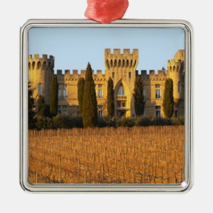 Ornamento De Metal O vinhedo com videiras do syrah e o castelo