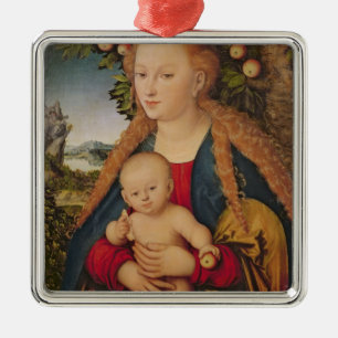 Ornamento De Metal O Virgin e a criança sob uma árvore de Apple