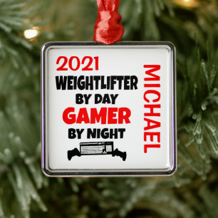 Ornamento De Metal O Weightlifter ama Jogar Videos games PERSONALIZAD