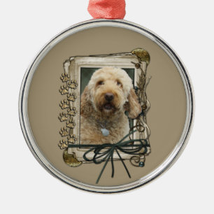 Ornamento De Metal Obrigado - as patas de pedra - GoldenDoodle