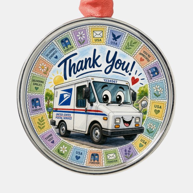 Ornamento De Metal Obrigado Trabalhadores dos Correios  (Frente)