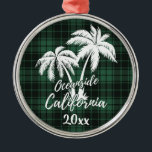 Ornamento De Metal Oceanside Beach California Palm Tree Green Xadrez<br><div class="desc">Oceanside Beach California Palm Tree Green Xadrez Ornament</div>