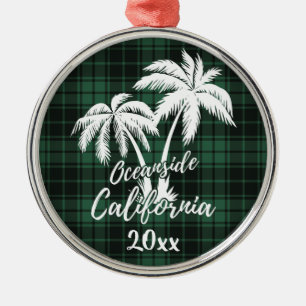 Ornamento De Metal Oceanside Beach Xadrez Verde Palm Tree