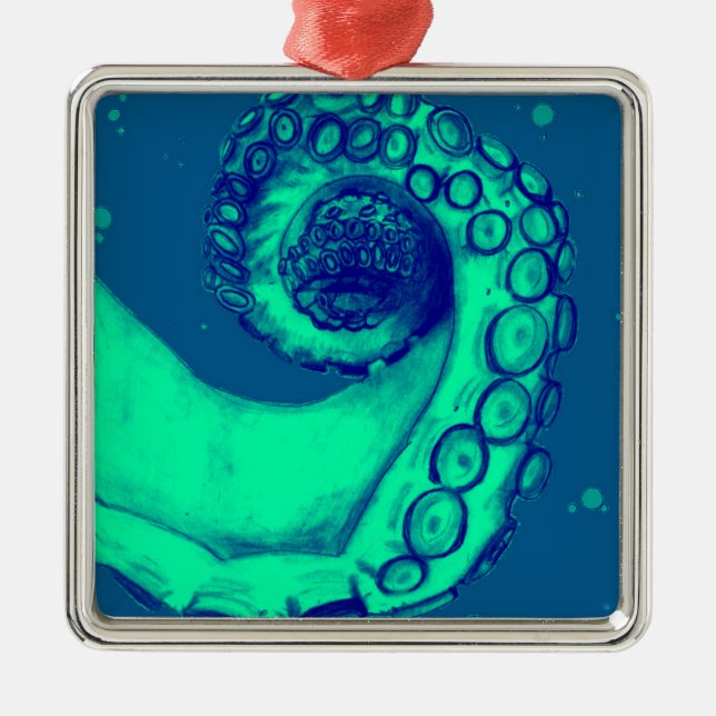 Ornamento De Metal Octopus Náutico Teal e Marinho Tentáculo (Frente)