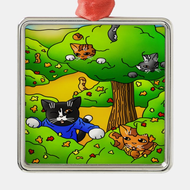 Ornamento De Metal Ocultar e Procurar Gatos (Frente)