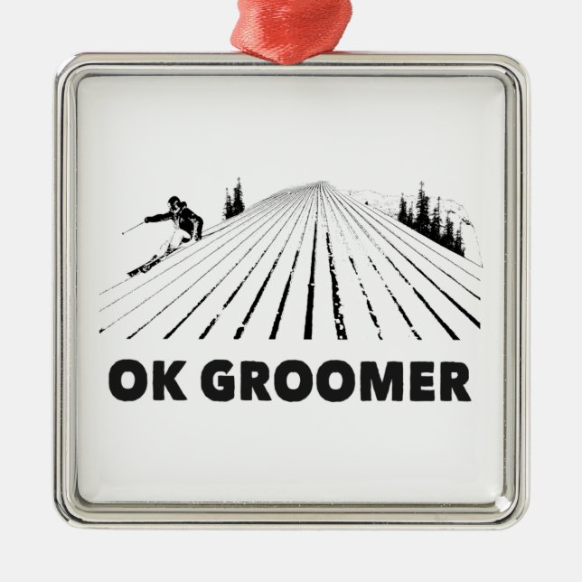 Ornamento De Metal Ok Groomer Skiing (Frente)