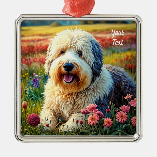 Ornamento De Metal Old English Sheepdog (Frente)