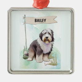 Ornamento De Metal Old English Sheepdog Watercolor Personalized Dog
