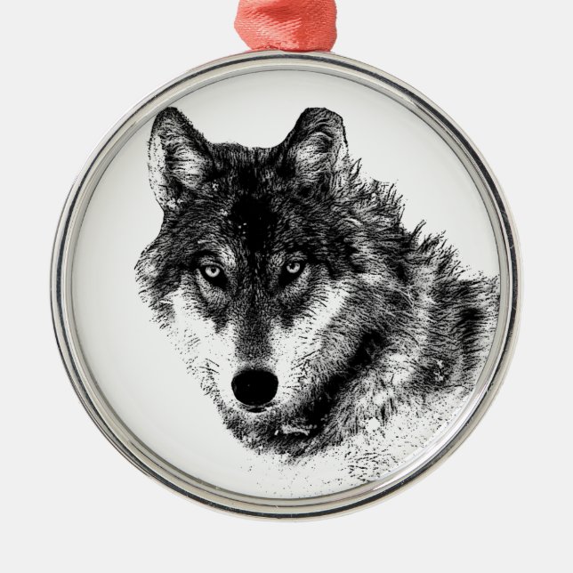 Ornamento De Metal Olhos do Lobo Inspirador Branco Preto (Frente)
