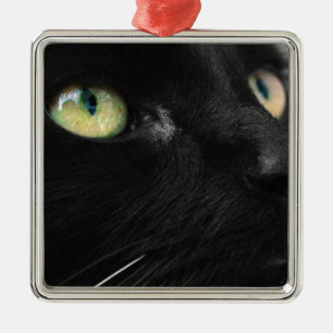 Ornamento De Metal Olhos verdes - gato preto