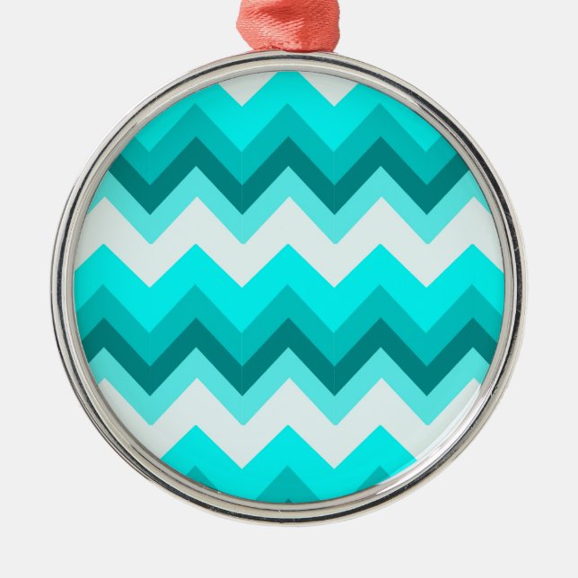 Ornamento De Metal Ombre Girly Pattern Teal Turquoise Chevron (Frente)