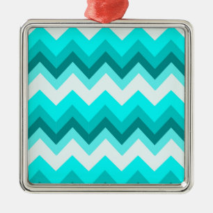 Ornamento De Metal Ombre Girly Pattern Teal Turquoise Chevron