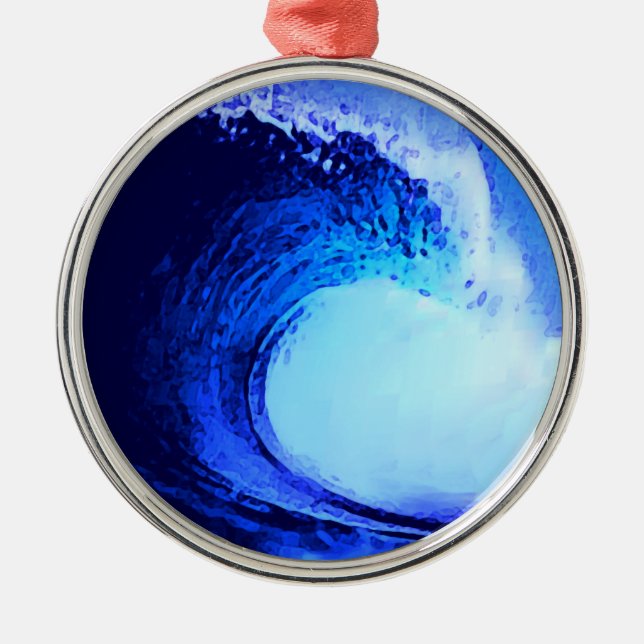 Ornamento De Metal onda azul no estilo do surf legal (Frente)