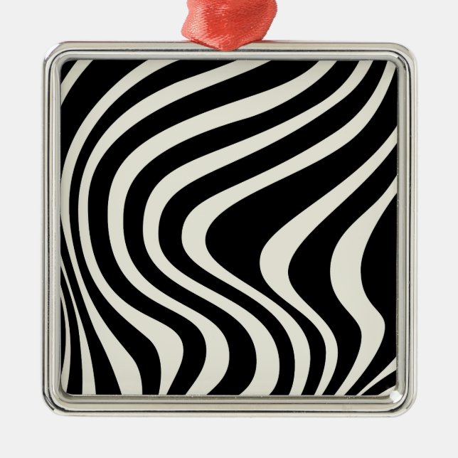 Ornamento De Metal Ondas de estilo retrô preto e branco (Frente)