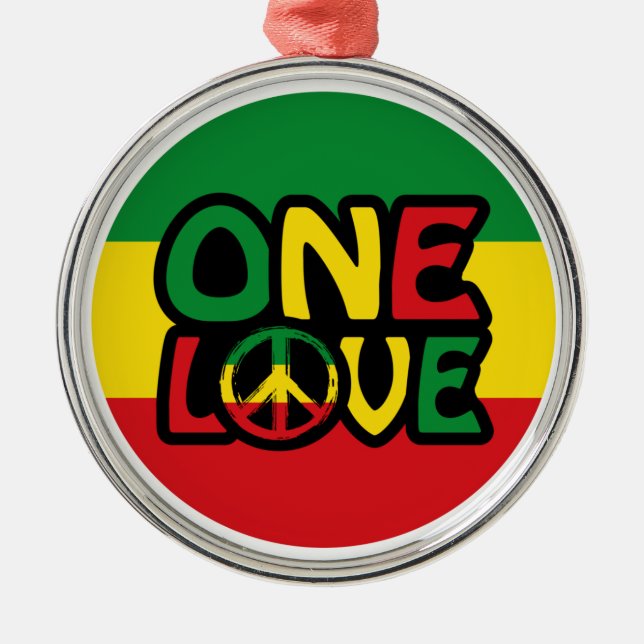 Ornamento De Metal One Love, Reggae design com cores reggae (Frente)