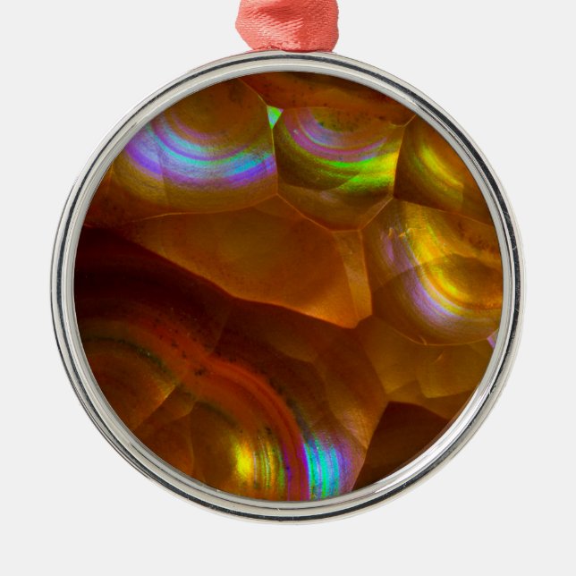 Ornamento De Metal Opal de fogo laranja iridescente (Frente)