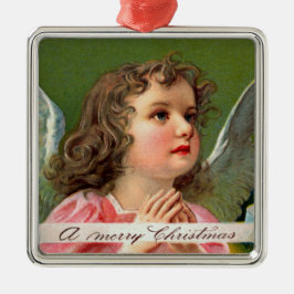 Ornamento De Metal Orando anjo com faixa de Natal