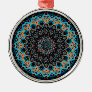 Ornamento De Metal Orange Blue Teal Black Mandala Boho Art