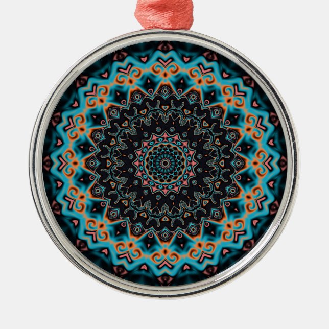 Ornamento De Metal Orange Blue Teal Black Mandala Boho Art (Frente)