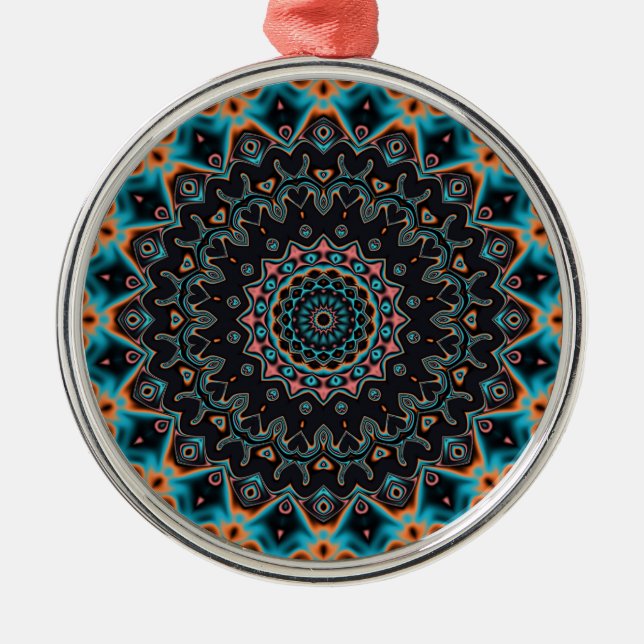 Ornamento De Metal Orange Blue Teal Black Mandala Boho Art (Frente)