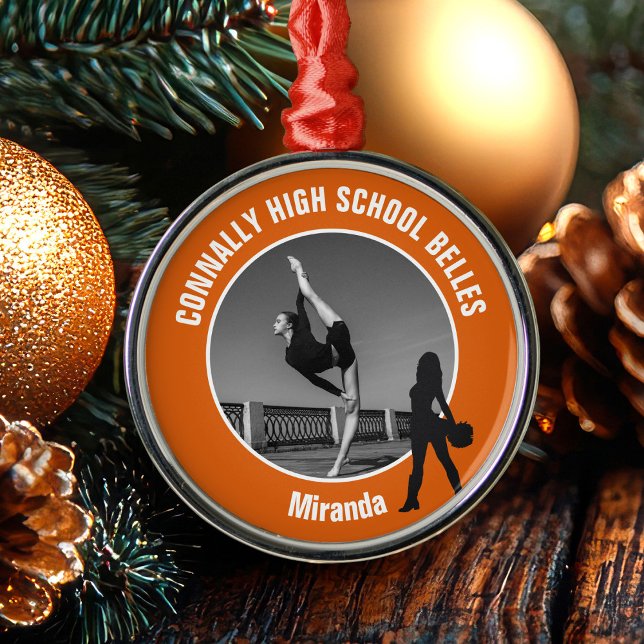 Ornamento De Metal Orange Drill Team Photo Dancer Christmas (Criador carregado)