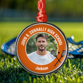 Ornamento De Metal Orange Lacrosse Player Photo High School Christmas