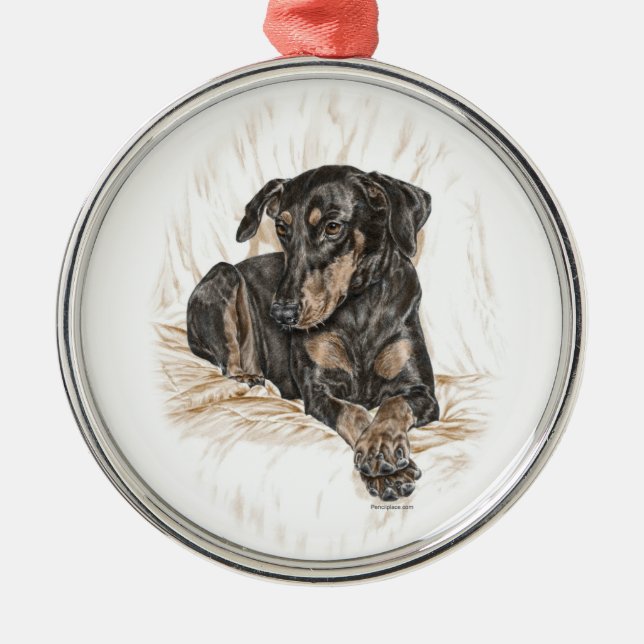 Ornamento De Metal Orelhas Naturais De Cachorro Doberman (Frente)