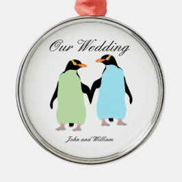 Ornamento De Metal Orgulho gay Pinguins Segurando Mãos