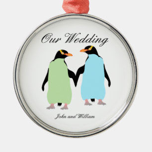 Ornamento De Metal Orgulho gay Pinguins Segurando Mãos