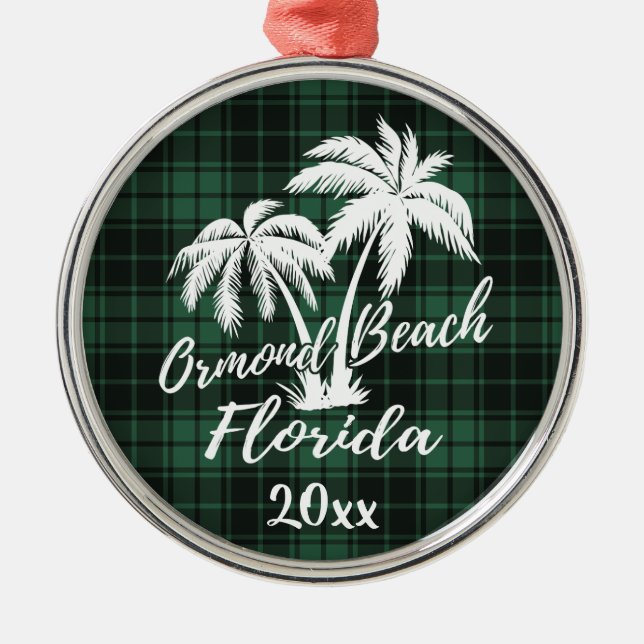 Ornamento De Metal Ormond Beach Palm Tree Green Xadrez (Frente)