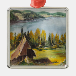 Ornamento De Metal Ornament Ann Hayes Painting Chalet No Lago