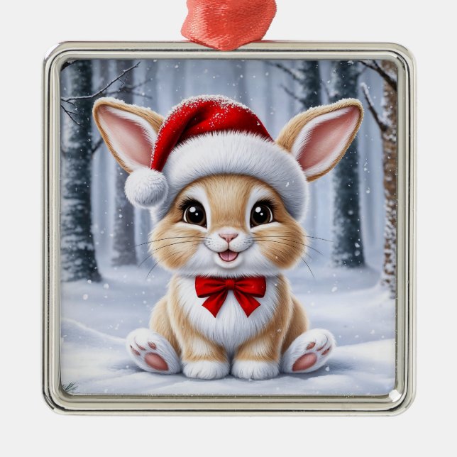 Ornamento De Metal Ornament Bunny do Santa Hat (Frente)