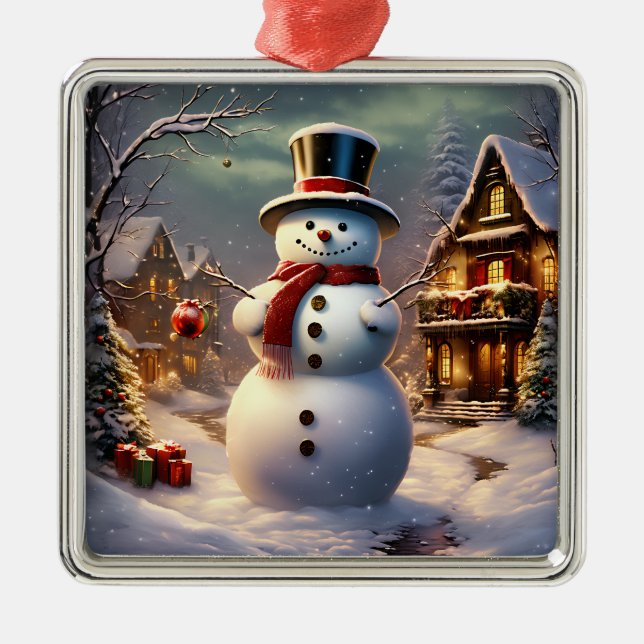 Ornamento De Metal Ornament de Snowman de Natal (Frente)