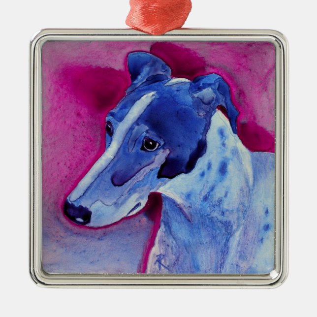 Ornamento De Metal Ornament Greyhound - "Blue Boy" (Frente)