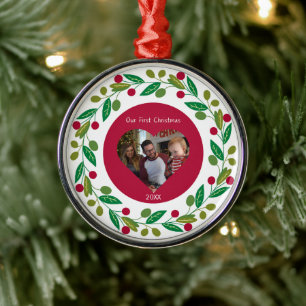 Ornamento De Metal Ornament Premium - Nosso Primeiro Natal - Foto/Dat