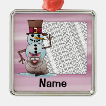 Ornamento, foto & modelo do nome, boneco de neve