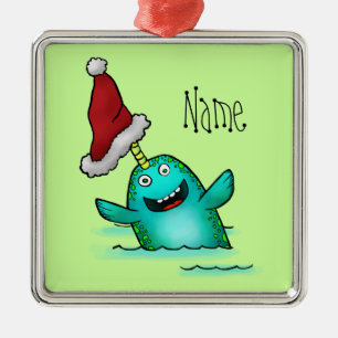 Ornamento De Metal Ornamento, papai noel bonito de Narwhal do modelo