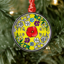 Ornamento De Metal Orneiro Argenté Tapis de fleurs au coquelico