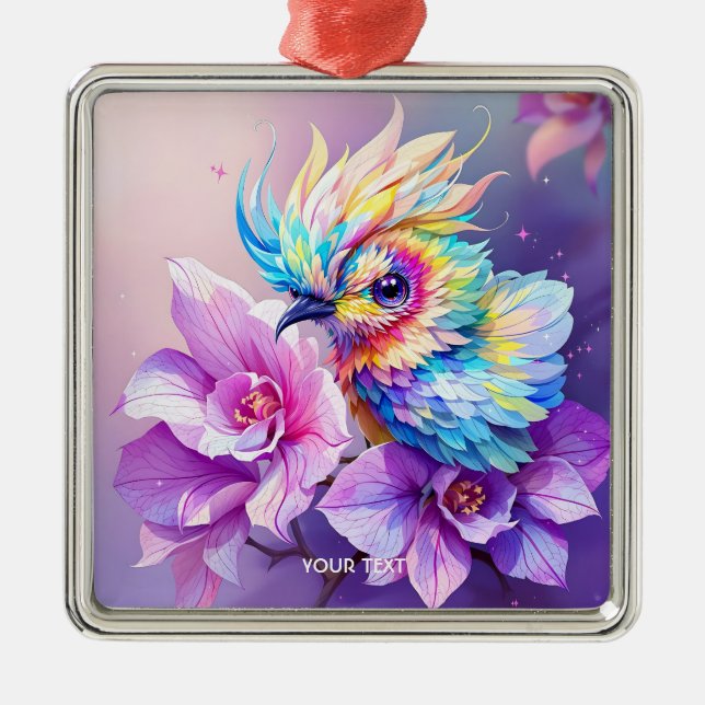 Ornamento De Metal Orquídea rosa-pássaro fantasioso (Frente)
