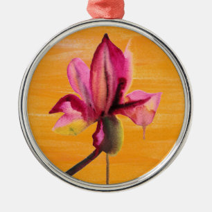 Ornamento De Metal Orquídea roxa em aguarela arte pop laranja flor
