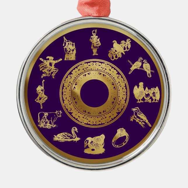 Ornamento De Metal Os Doze Dias de Púrpura de Natal (Frente)