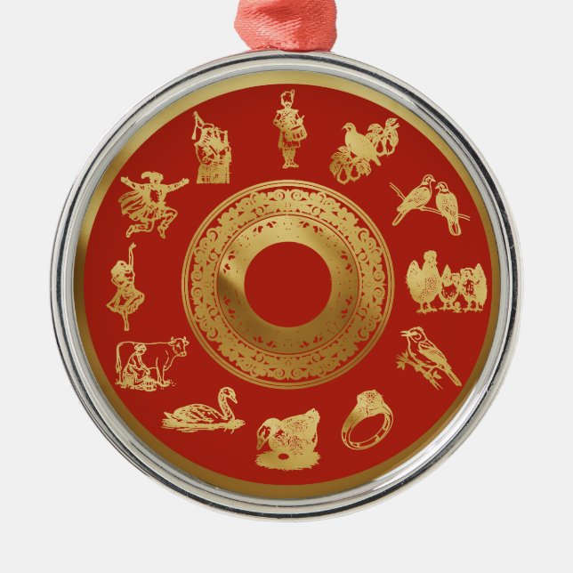 Ornamento De Metal Os Doze Dias de Vermelho Natal (Frente)