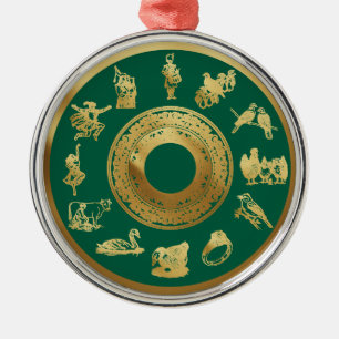 Ornamento De Metal Os Doze Dias do Natal Verde