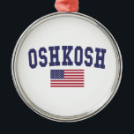 Ornamento De Metal Oshkosh EUA Flag<br><div class="desc">USA Flag Oshkosh t shirts. design de excelente sobre camisas,  Camisas Polo Masculinas,  Jaquetas de performance masculinas,  entre outros produtos legal. ideia de presente de excelente.</div>