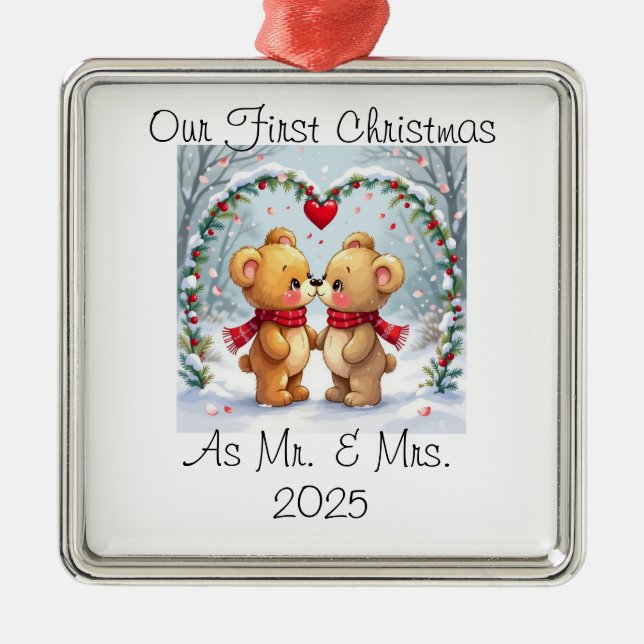 Ornamento De Metal Our First Christmas as Mr. & Mrs. – 2025 (Frente)