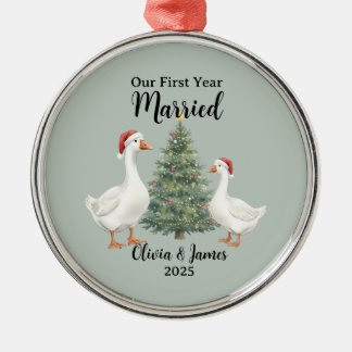 Ornamento De Metal Our First Year Married Goose Custom Christmas
