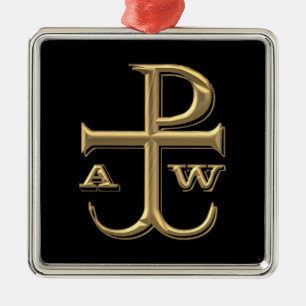 Ornamento De Metal Ouro "3-D" Chi-Rho com Âncora