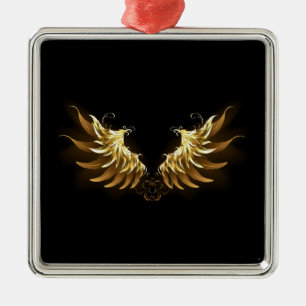Ornamento De Metal Ouro Angel Wings sobre fundo preto
