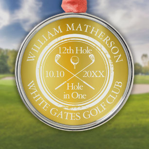 Ornamento De Metal Ouro Buraco em Um Clássico Golfe Personalizado