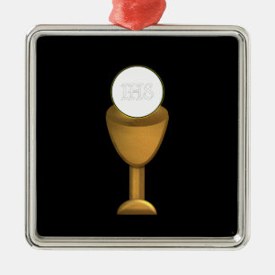 Ornamento De Metal Ouro Chalice e Anfitrião - Comunidade Santa